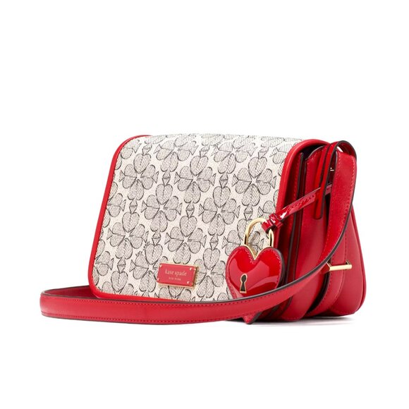 New Kate Spade Liv Spade Flower Coated Canvas Small Flap Crossbody Cherry Rose - Picture 3 of 7